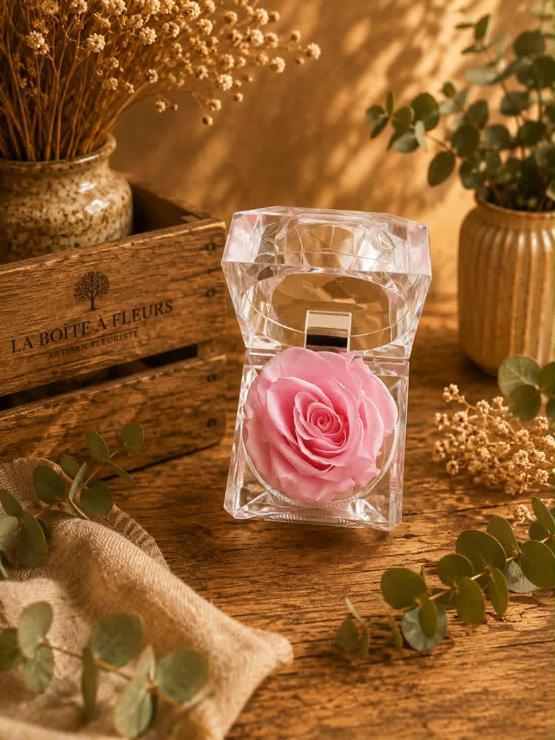 Écrin de Rose Éternelle - Couleur au Choix (Rose, Bleu ou Rouge)